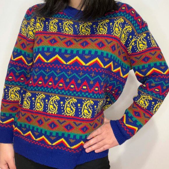 Colorful Geometric Pattern Oversized Pullover Sweater - Picture 1 of 5
